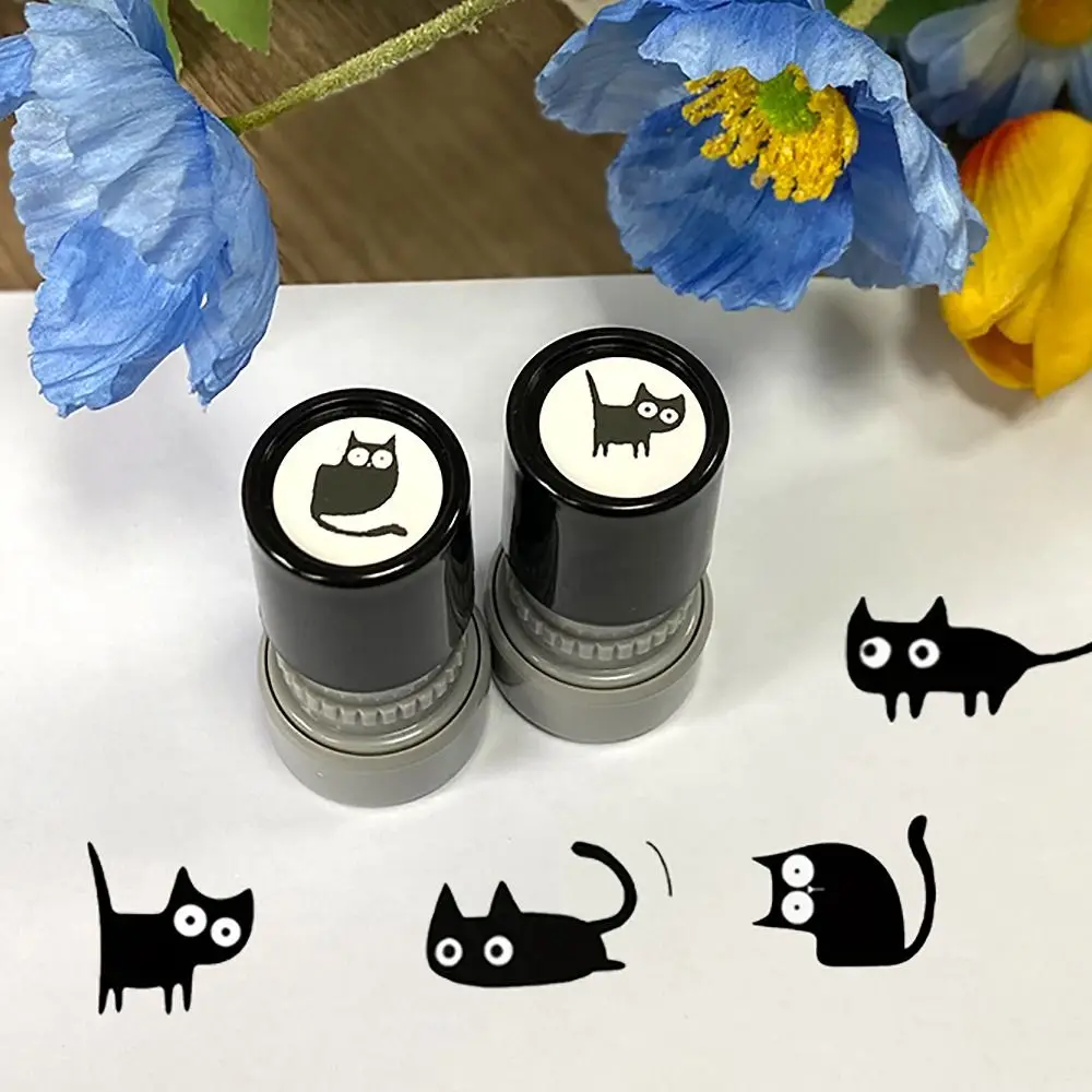 Portable Set Award Black Cat Seal Stamp Cute Cat Praise Children's Stamp Encourage Students Durable Graffiti Tools Homework
