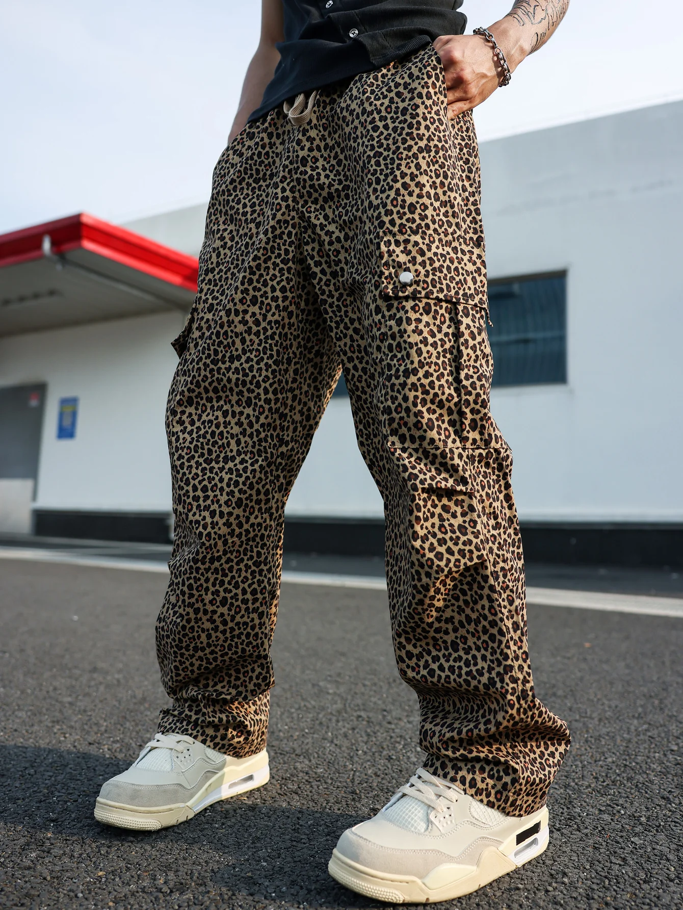 2025 Spring and Autumn American Trendy Fashion Leopard Pattern Spot Casual Work Pants Loose Drop Pants
