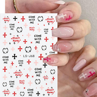 Y2K Black Red Cross Cool Stickers For Nails Love Slim Bar Letter Slider Nail Art Dot Stars Simple Manicure Accessories LS-J68