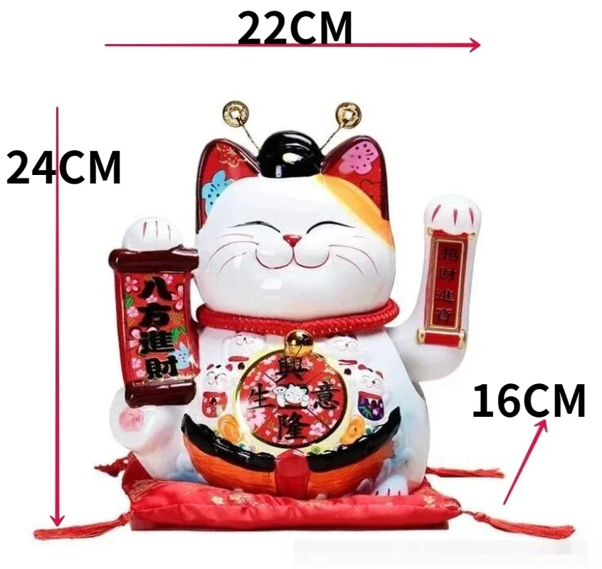 10 Inch Handicraft Waving Hand Lucky Cat Fortune Cat Gift Maneki Neko Welcoming Feng Shui Crafts Money Box Home Store Decoration