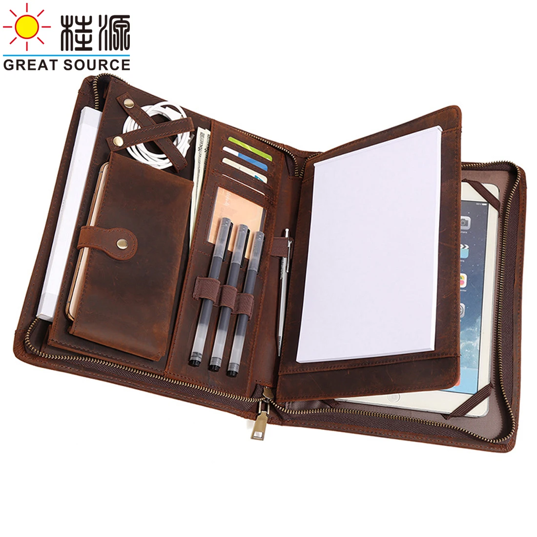 

MQQ Genuine Leather Ipad Bag Manager Folder Mulity Functions Portfolio Compendium Padfolio For 9.7 inch Ipad Holder Bag