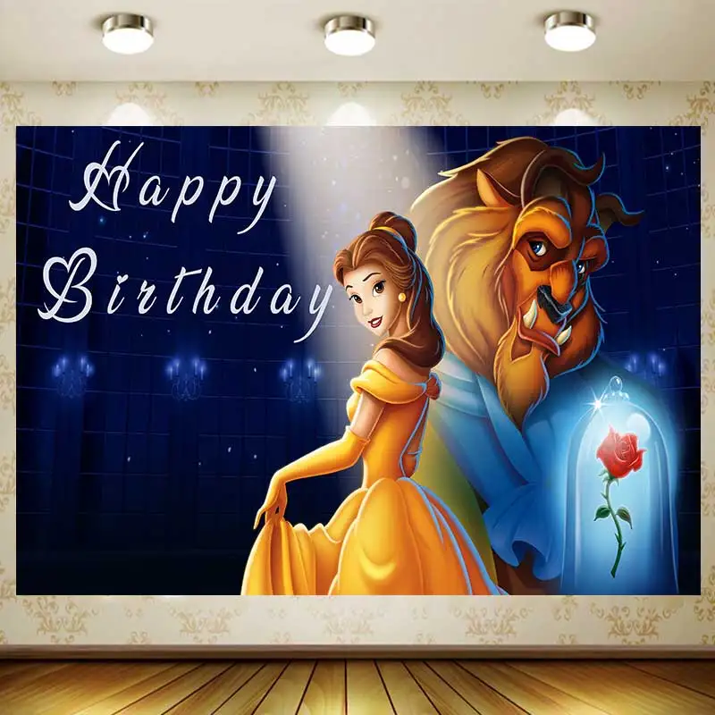 Beauty and the Beast Happy Birthday Party Supplies Background Kid Favor Wall Decor Baby Shower Backdrop Decoration Gift