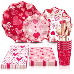 Valentine's Day Love Party Disposable Tableware Set Wedding Plates Paper Napkins Cups Baby Birthday Party Backdrop Table Decor