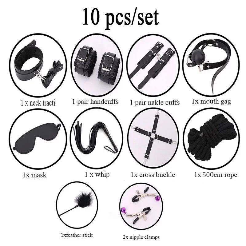 Adult Toys Sex Products BDSM Bondage Restraint Set Sex toys for Women Anal Plug gag whip SM Sex Toy nylon Handcuffs for Sex