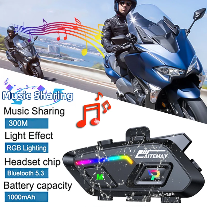 

Motorcycle Helmet Headset Bluetooth 5.3 Voice Control Wireless Hands-on Talking Earphone Waterproof RGB Light with Music Share