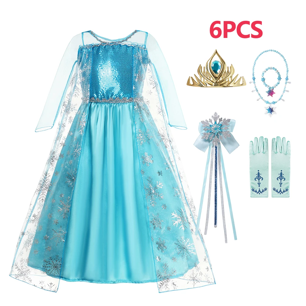 فستان الأميرة إلسا سنو كوين فروزن للفتيات في الهالوين خرافة خيالية للرياح كرنفال فساتين حفلات أعياد الميلاد للأطفال