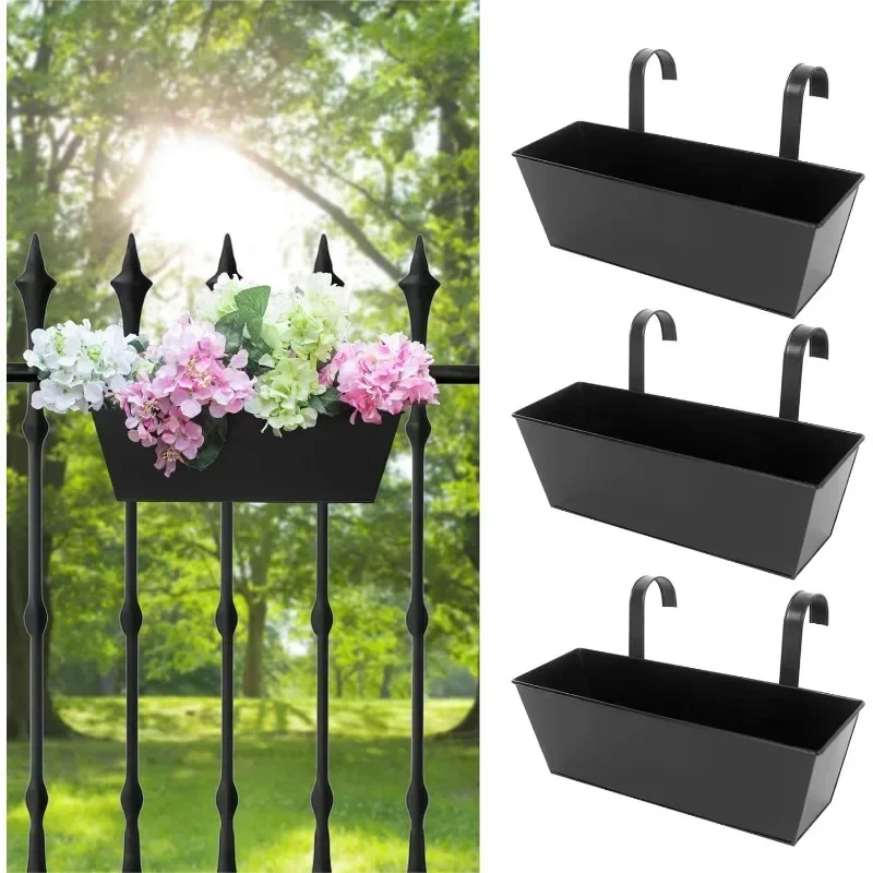 1/3Pcs Railing Planters for Outdoor Balcony Deck 16 Inch Over The Railing Planter Boxes Hanging for Fence Flower White Black