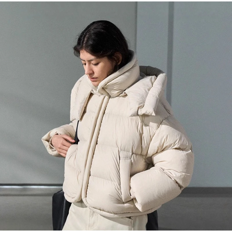 Hooded Stand Collar Fitted Puffer Coat Zip‑Up Oversized 2026 Winter Women Warm Padded Jacket Glam Causal Lady Cotton‑Padded Coat