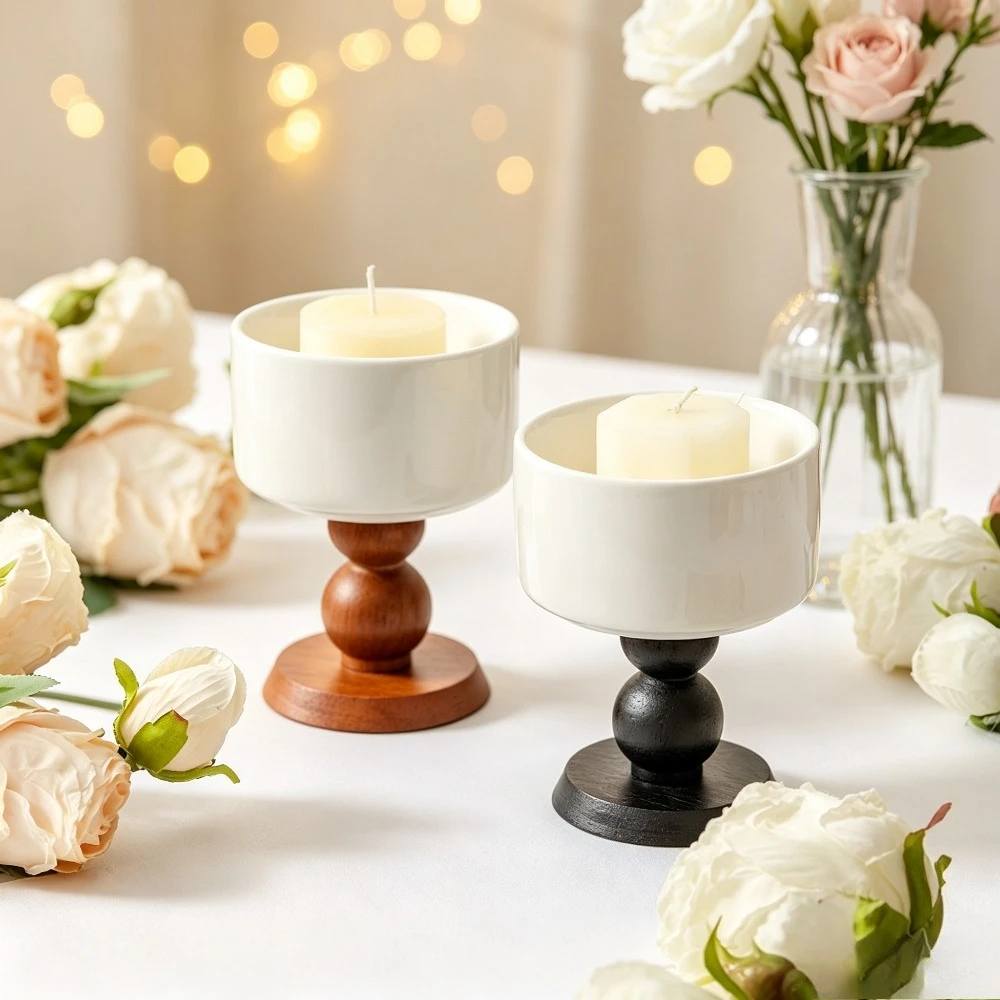 Nordic Style White Ceramic Candle Holder Decorative Candlestick Housewarming Gift for Dining Table Entryway Home Ornament