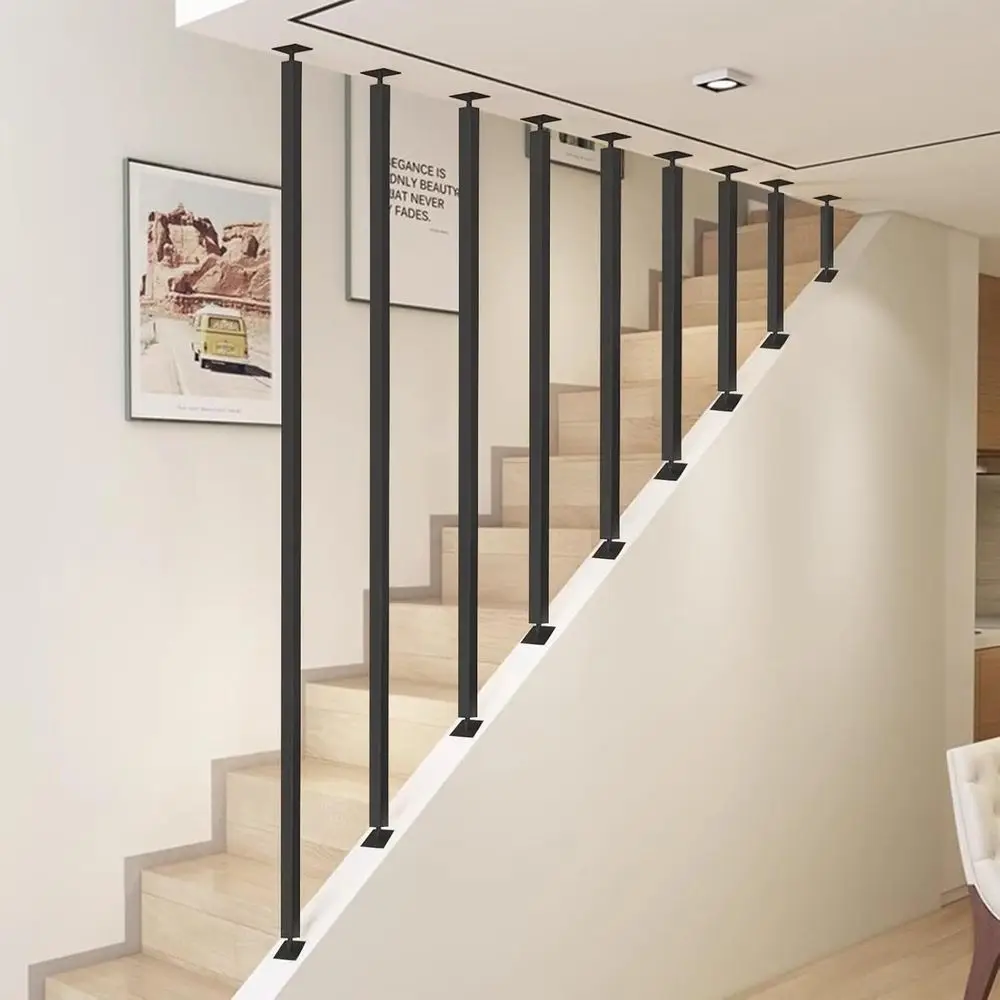 Mounted Stair Railing Wrought Iron Baluster Post, Indoor Outdoor Staircase Handrail Banister Rail Support Kit, Non-Slip Safety G