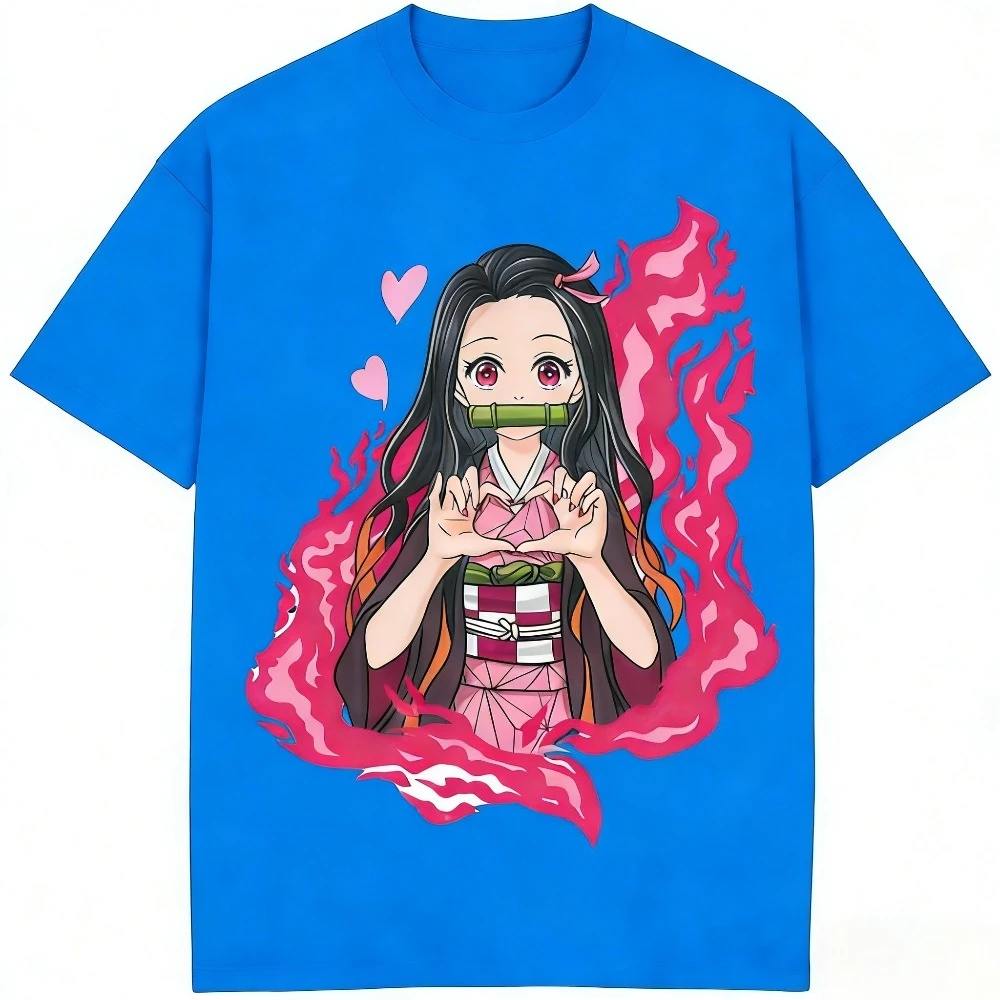 Demon Slayer Nezuko Kamado Anime T-Shirt, Niedliches Nezuko Herz-Hände-Print-Shirt, Kimetsu No Yaiba Grafik-Freizeitoberteil für Fans – Detail 4