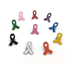 10pcs Enamel Ribbon Brooch Pin HIV AIDS Breast Cancer Awareness Lapel Pin Hope Ribbon Brooch Badge For Charity Public Events