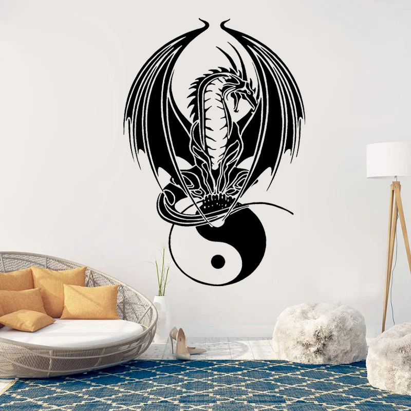 

Dragon Tribe Statue Wall Sticker Yin and Yang Vinyl Home Decor Interior Design Tattoo Studio Yoga Decals Removable Murals E529