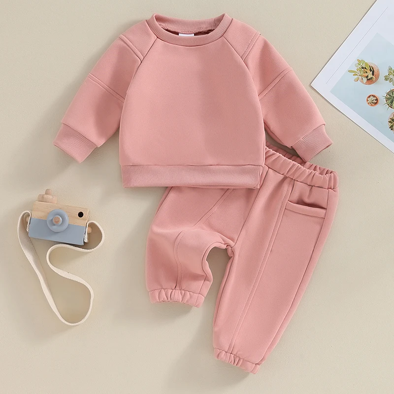 Toddler Baby Boy Fall Clothes Solid Color Long Sleeve Sweatshirt Pants Set Infant Newborn Fall Winter Outfits