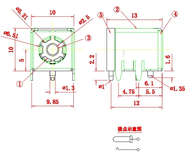 Toma de corriente de carga CC para ordenador portátil, soporte hembra de cobre de alta corriente 100, de 5,5 DC-007B 2,1mm x, 5,5x2,5mm, DC007