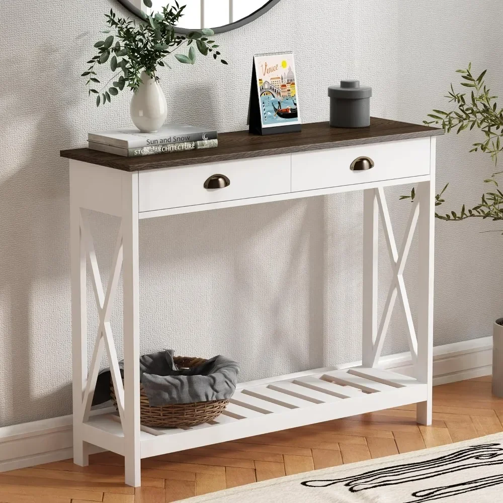 

Console Table with Drawer for Entryway, Narrow Long Entry Table with Shelf for Living Room, Rustic Vintage Hallway Sofa Table