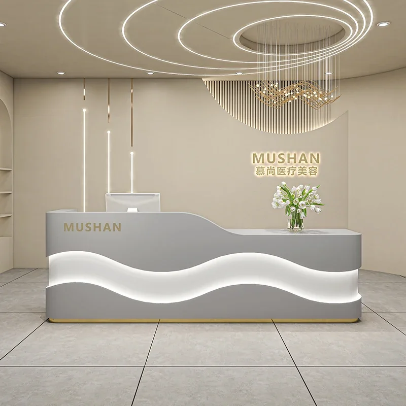 Reception For Salon Hairdresser Counter Cashier Table Aesthetic Front Desk Furniture Hairdressing Stores Professional Office Spa