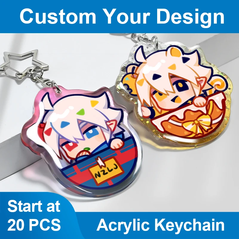 Wholesale Make Your Own Keychain Custom LOGO Printed Acrylic Charms Clear Plastic Cartoon Anime Keychain