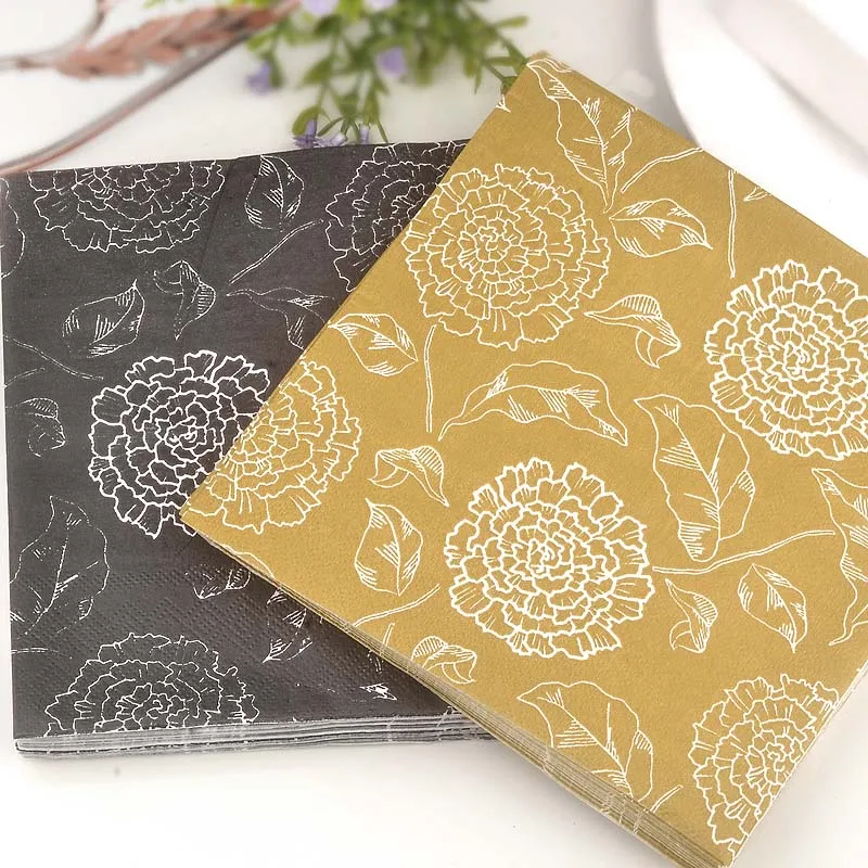 10/20pcs/Pac 2-Ply 33cm Colourful Napkins Printed Placemat Paper Mouth Cloth Wedding Cup Flower Paper Hotel Banquet Paper Gold