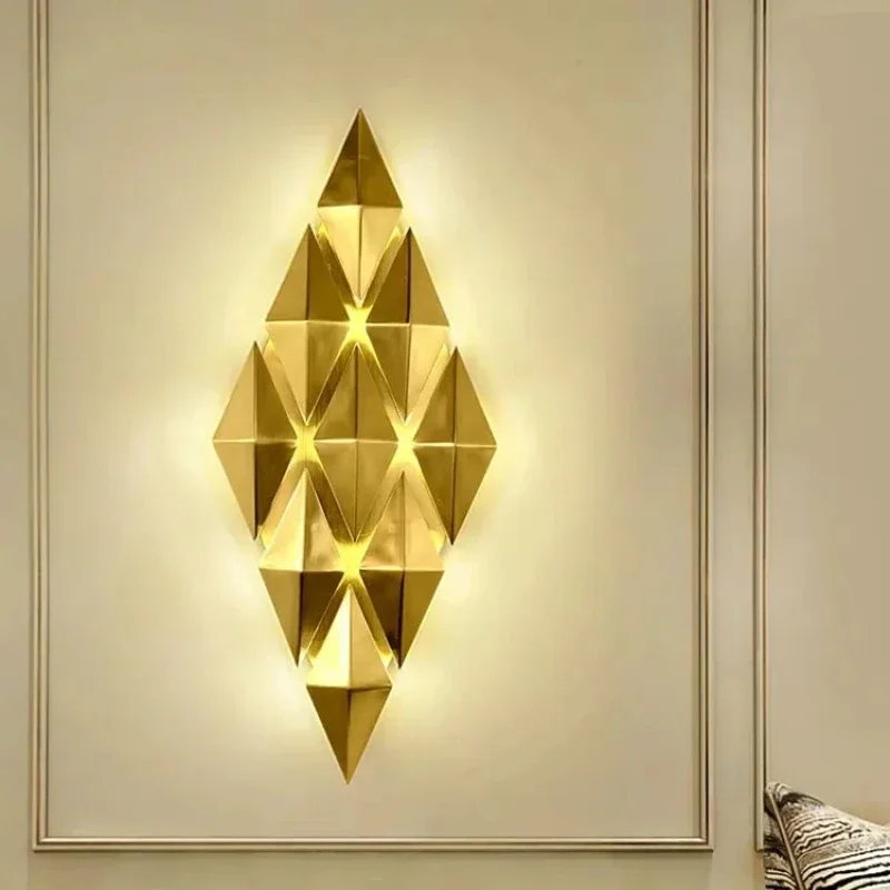 

Modern Luxury Golden Plated Matte Bronze Wall Lamp with G9 LED Warm Light Background Rhombus Bedroom Living Room