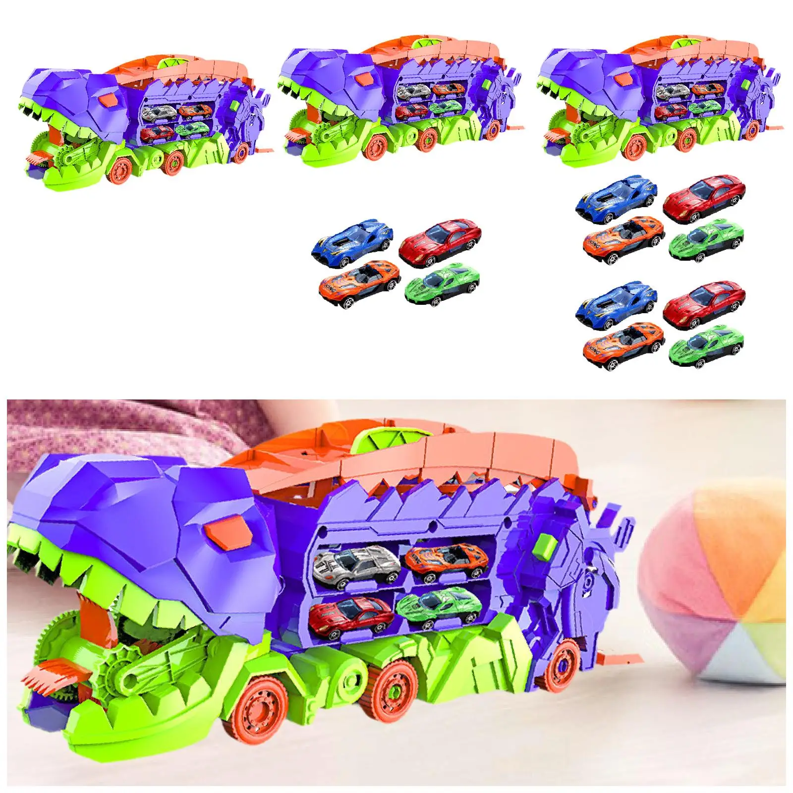 Dinosaur Toys Mini Sliding Cars Playset Funny Storage Developing Cognitive