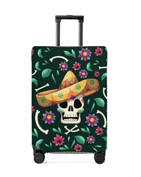 Juste de protection élastique pour bagages, crâne mexicain, chapeau de paille, fleur, vert, accessoires de voyage, valise, étui anti-poussière, manchon de protection