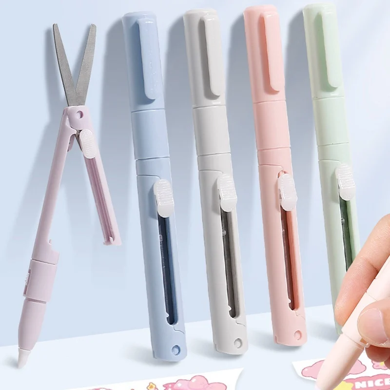 2 In 1 Mini Folding Scissor Engraving Knife Portable Safe Ceramic Pencutter Utility Knife For School Stationery Office Supplies