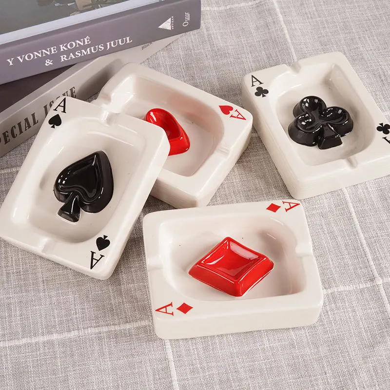 Poker Ashtray Red Heart A Creative Porcelain Ashtray Fashion Trend Household Merchandises Desk Cleaning Household Items