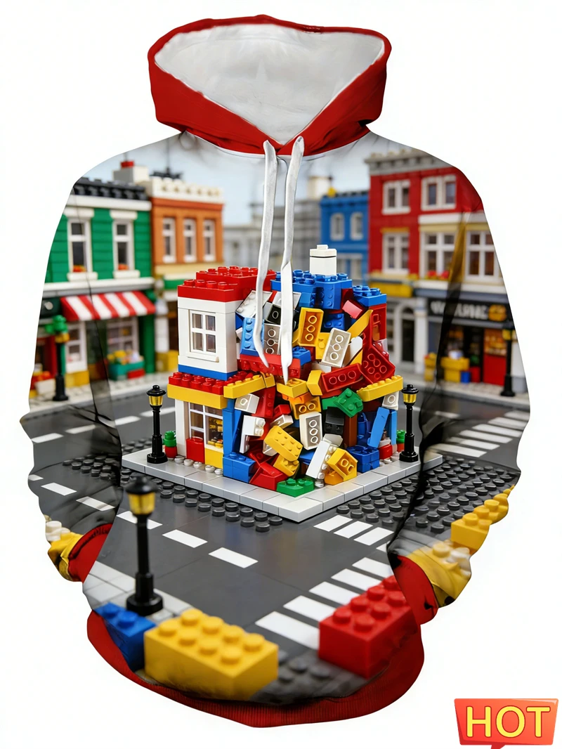 

Новые модные мужские худи 2026 года с 3D-принтом «Цветные строительные блоки» и цифровой печатью в оригинальных цветах, с карманом-кенгуру, для повседневной носки