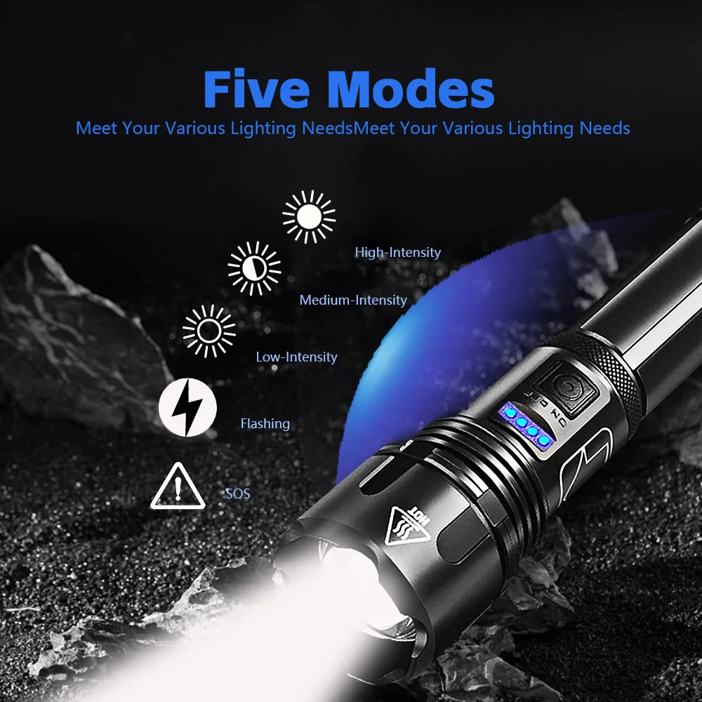 Metal Super Bright Long Range LED Flashlight Tactical Light Rechargeable Light  Zoom Torch Camping Lantern Outdoor Waterproof