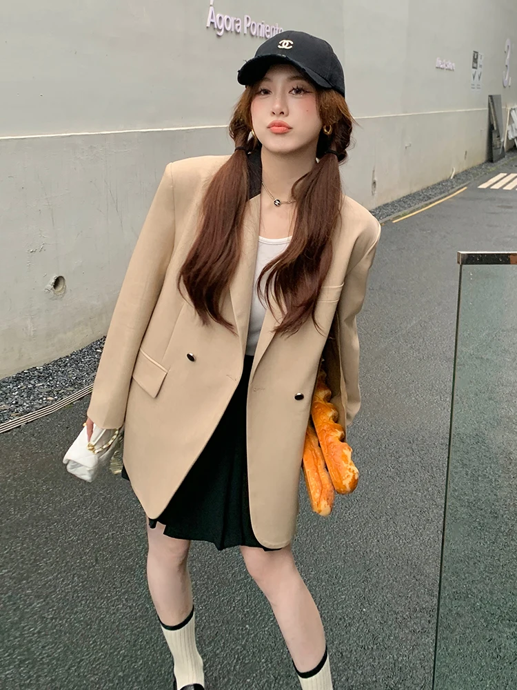 

Женский оверсайз-пиджак для весны и осени, повседневный, малого размера, средней длины, высококачественный, из полиэстера, однотонный, для офиса