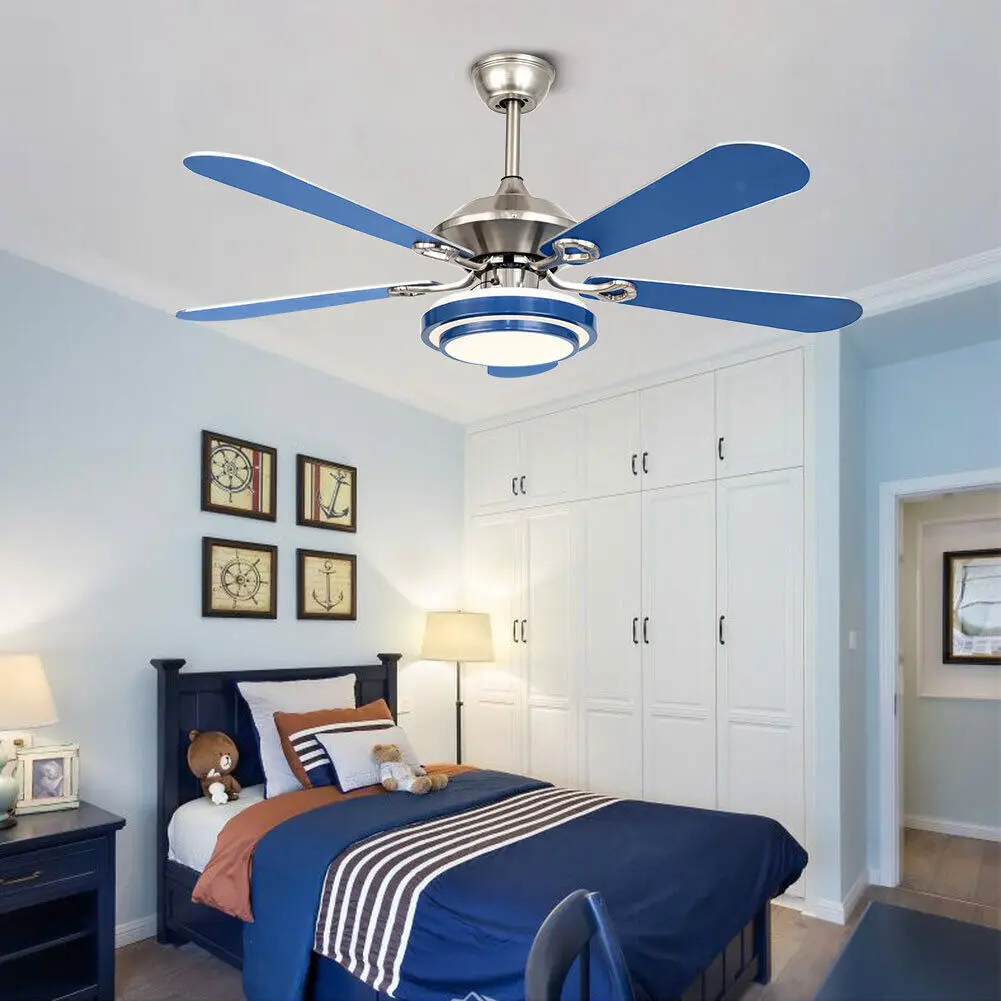 Acrylic Ceiling Fan Light Chandelier Lamp LED Dimmable 5-Blade With Remote Blue