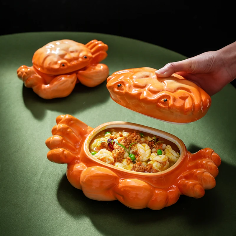 Ceramic Exquisite Crab Shell Modeling Plate Home Chinese Crab Powder Tofu Crab Huang Bao Cup Hotel Creative Tableware Utensils