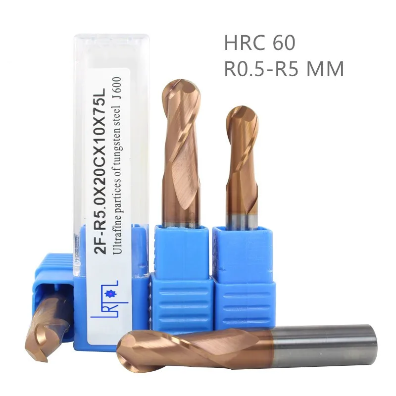 HRC60 R0.5 R1 R2 R3 R4 50 60 75100MM Tungsten Carbide Ball Nose End Mill 2 Flutes CNC Machine Milling Cutter