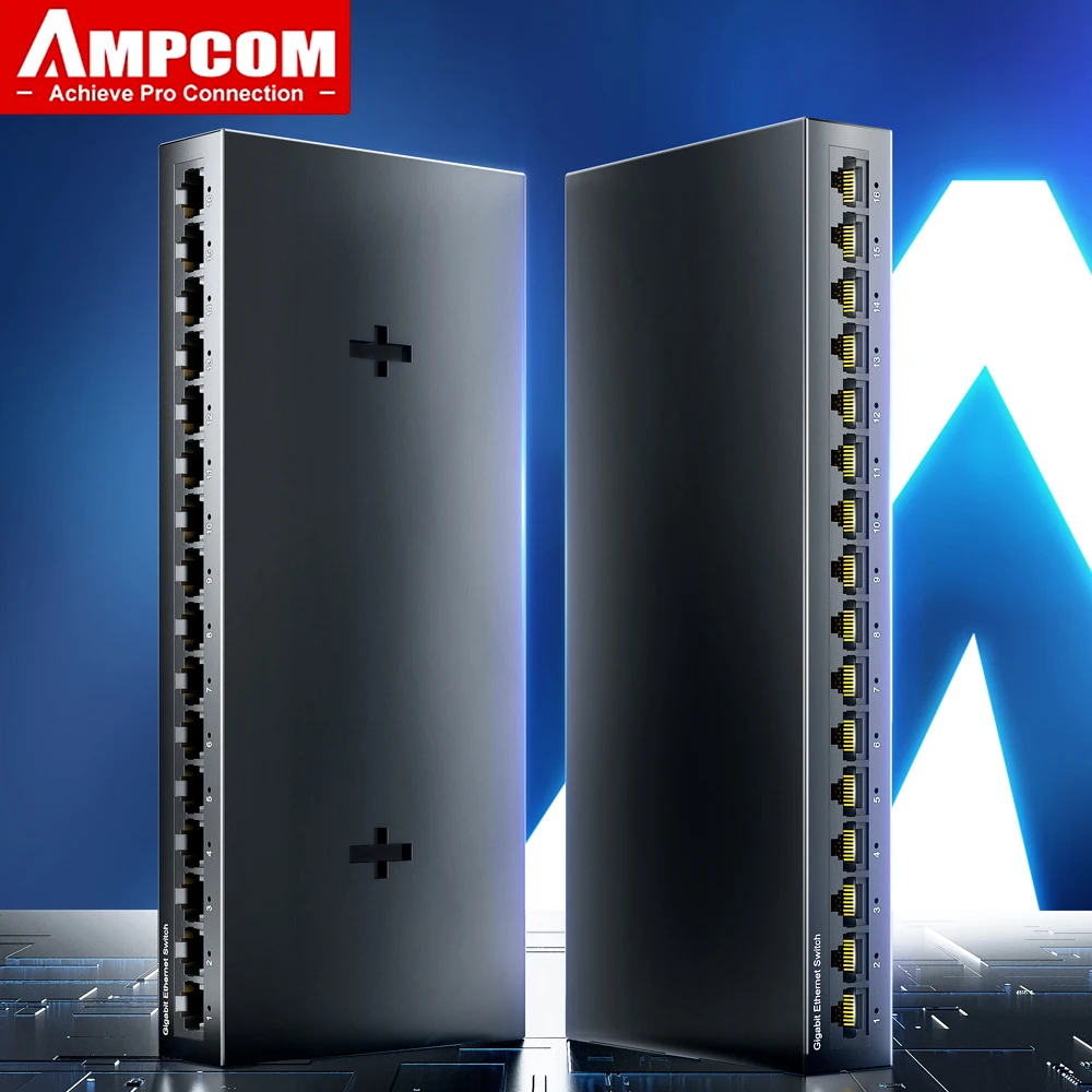 Przełącznik sieciowy AMPCOM 16 portów przełącznik Ethernet 1000 mb/s gigabitowy wysokiej wydajności inteligentny przełącznik RJ45 Hub wtryskiwacz internetowy