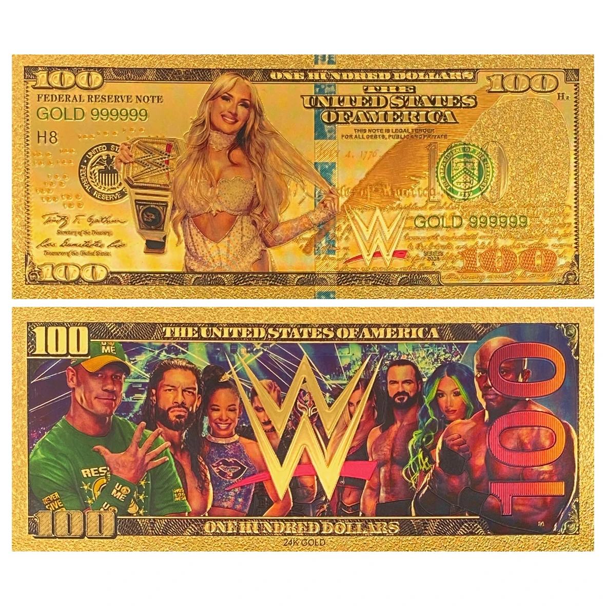 مائة دولار من الأوراق النقدية المطلية بالذهب عيار 24 قيراط الأمريكية Pro Wrestling Stars Fan تذكارية مجموعة الأوراق النقدية البلاستيكية - هدية قابلة للاستخدام #4