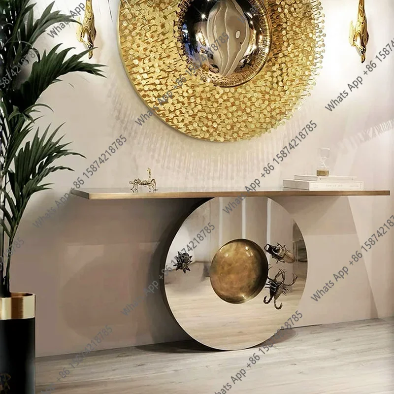N68 Italian light luxury entrance table high-end sense of art against the wall stainless steel entrance table
