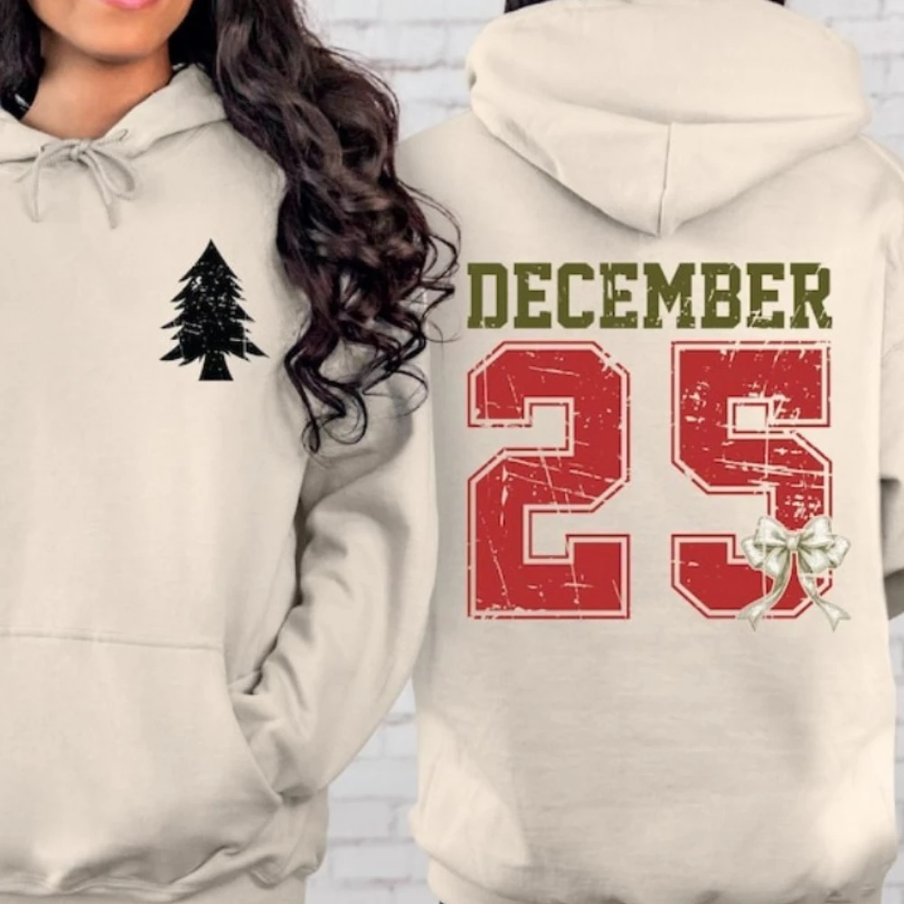 Christmas 25 December Retro December 25 Womens Drop Shoulder Tracksuit Essentials Hoodie Casual Creativity Winter Clothes Women