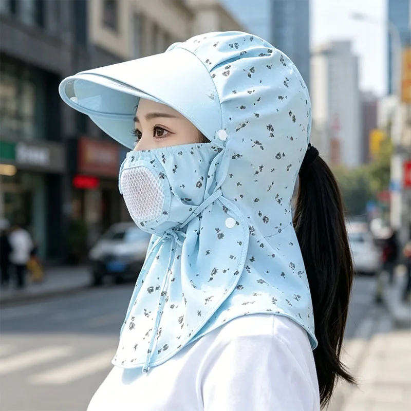 Ice silk floral sun protection hat,face and neck protection,fully wrappedsun protection hat,UV resistant outdoor travel artifact