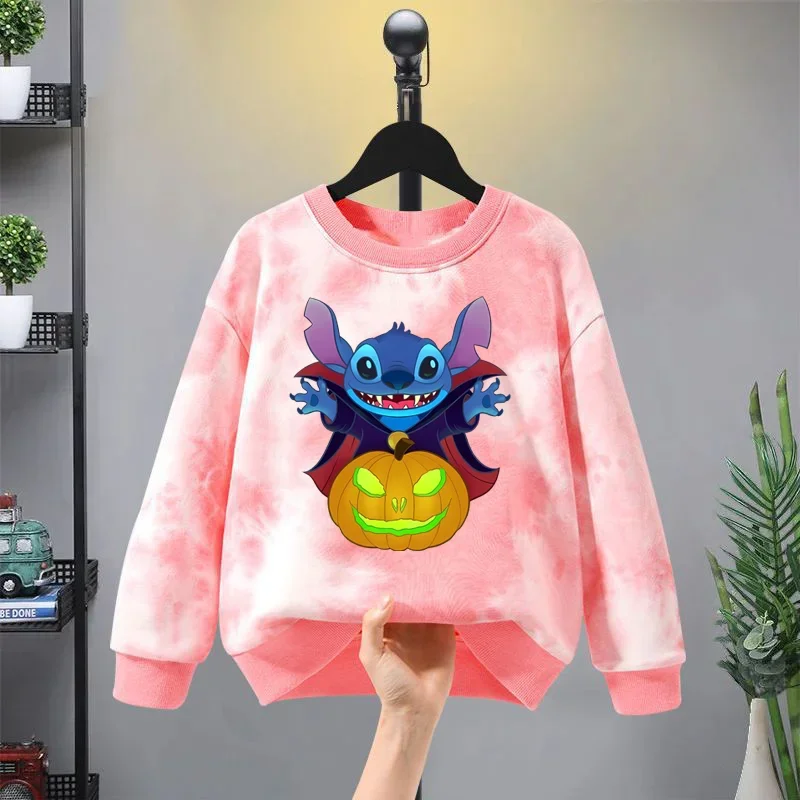 Lilo & Stitch Crewneck Sweatshirt Angel Dyeing Blouse Cute Cartoon Printing Boys Girls Birthday Gifts Thin Spring Autumn Style