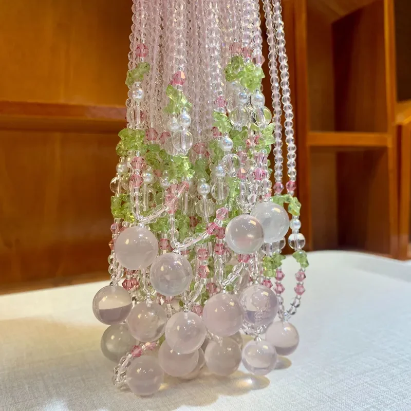 Crystal Necklace Wholesale Summer Fresh Beaded Necklace Clavicle Chain 12MM Mozambique Powder Bubble Beads