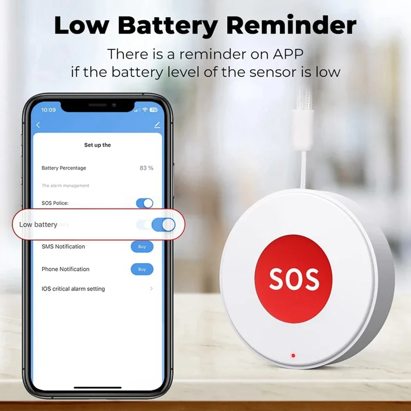 Tuya WiFi SOS Pulsante di chiamata antipanico APP Smart Life Batteria ricaricabile Allarme con una chiave per pazienti Bambini Anziani Corda sospesa