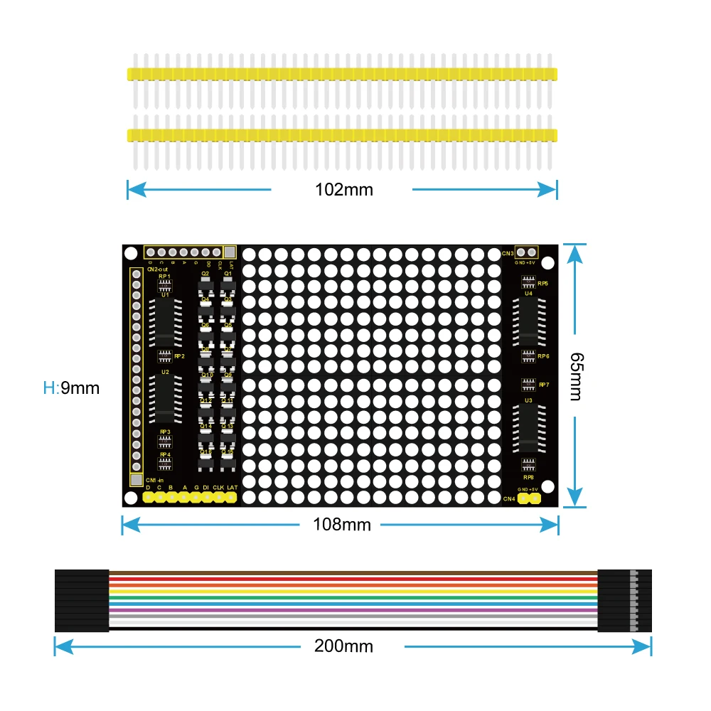 Keyestudio 16*16 Dot Matrix + 2 Stuks Pin Header + Dupont Lijn Voor Arduino Uno Projecten Compatibel Met 12864 Interface