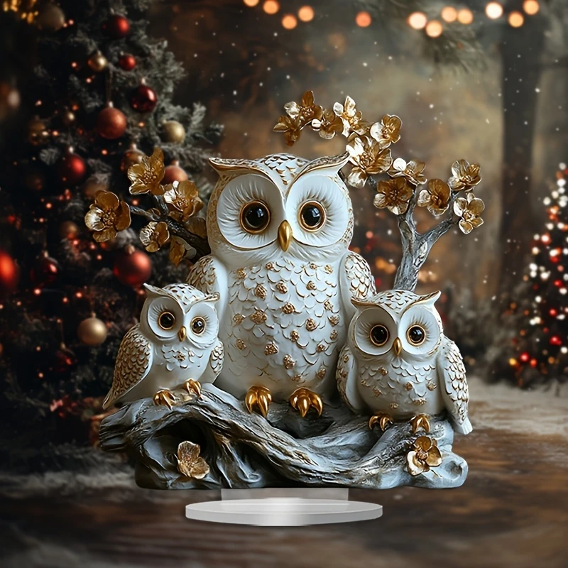 2D 1PCS Owl Family Love Acrylic Decorative Piece  Festival Decoration Gift Desktop Decor Office Decor High Appearance Quality