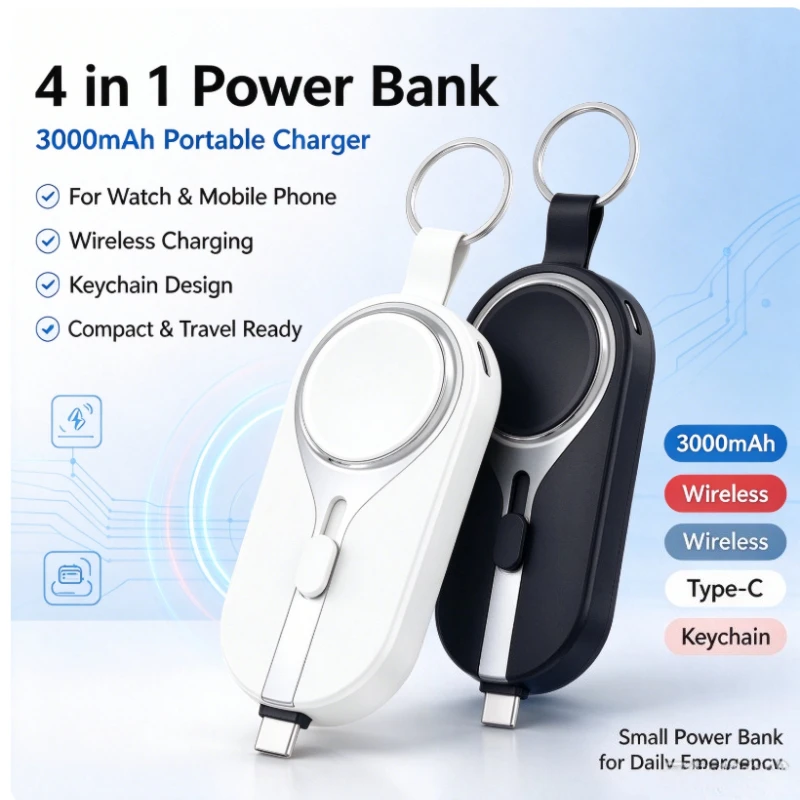 Mini Power Bank 2000mAh Wireless Charger for iWatch Apple Watch iPhone 16 15 14 13 12 X Portable Induction Charger Spare Battery