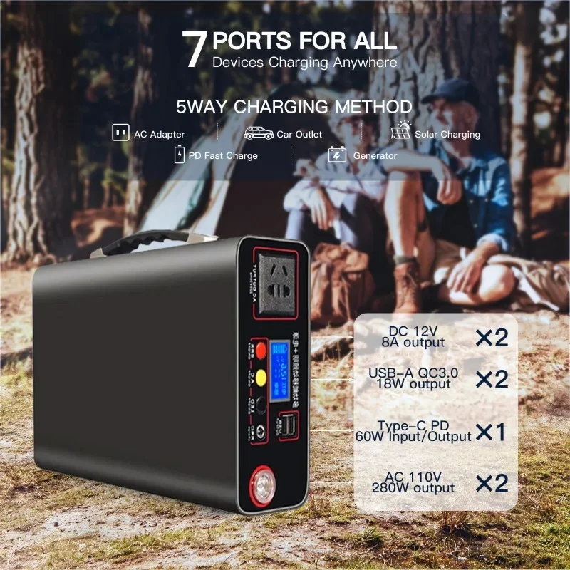 90000mAh Portable Power Station High-Performance LiFePO4 Solar Generator  Home Emergencies 300w AC/DC/Type-C/USB Outputs