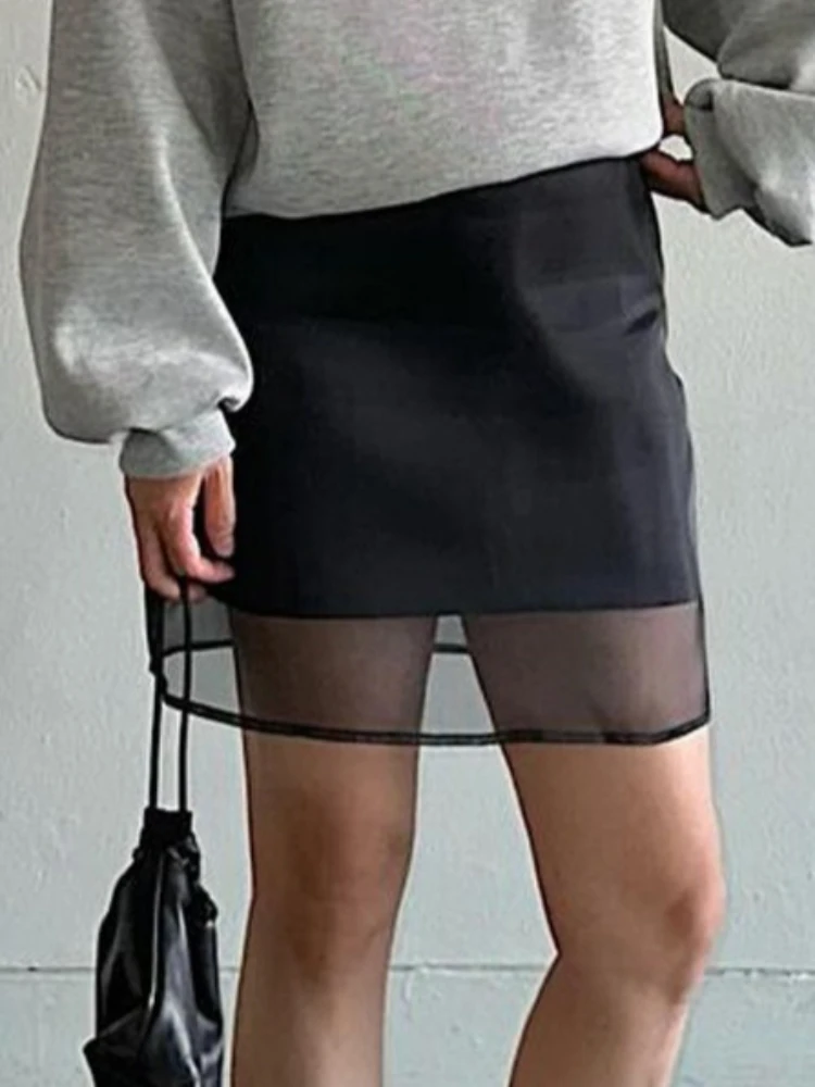 

Tossy Fashion Mesh See-Through Mini Skirt For Women High Waist Solid Slim Y2k Clothes A-Line High Street Sexy Fashion Mini Skirt