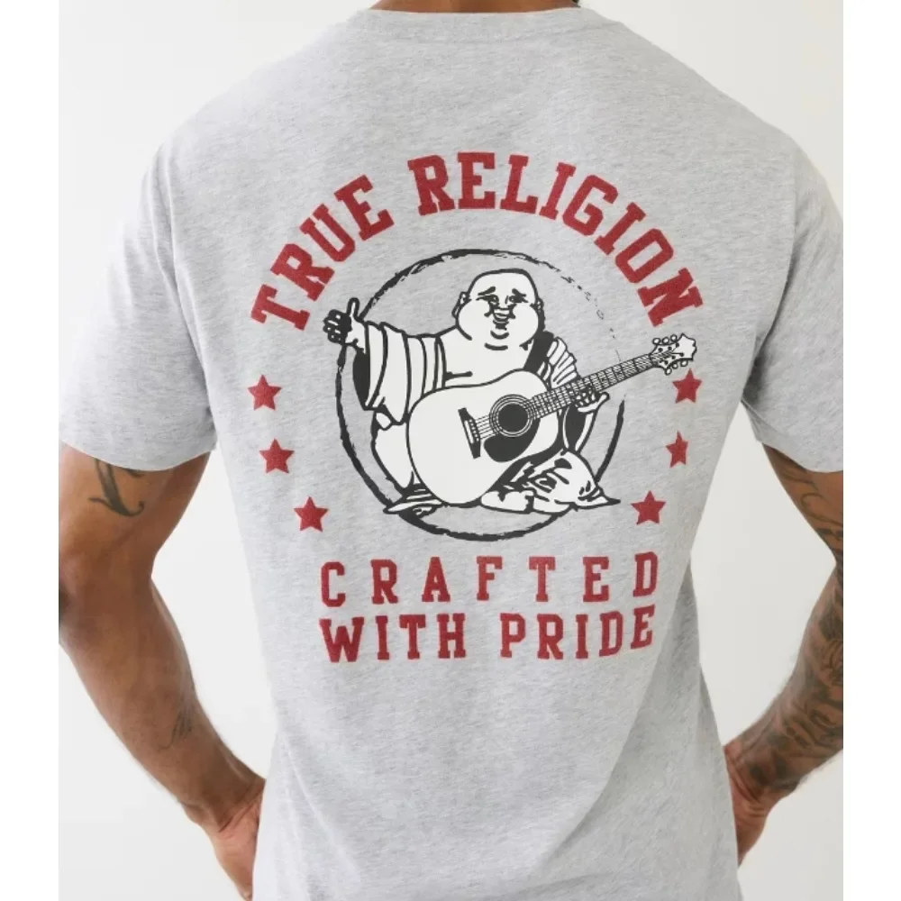 True Religion T-shirt Graphics T-shirt Men Cotton Graphic Crew Neck T-shirt Printed Short Sleeve Comfortable Breathable Top