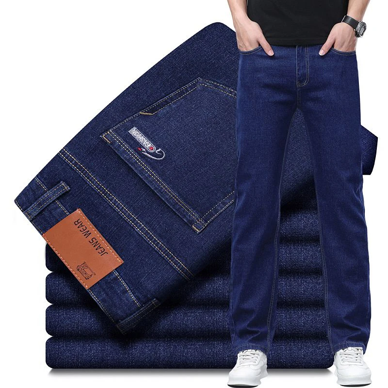 2026 New Men Business Slim Fit Jeans Male High Quality Comfortable Fabric Trousers Daily Casual Versatile Solid Denim Pants