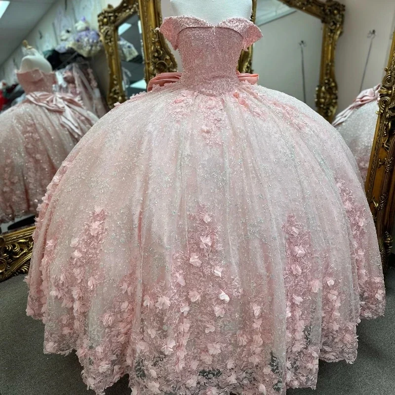 Vestidos Quinceanera com renda, vestido de baile rosa, graduação popular, moda primavera e verão, festa de aniversário